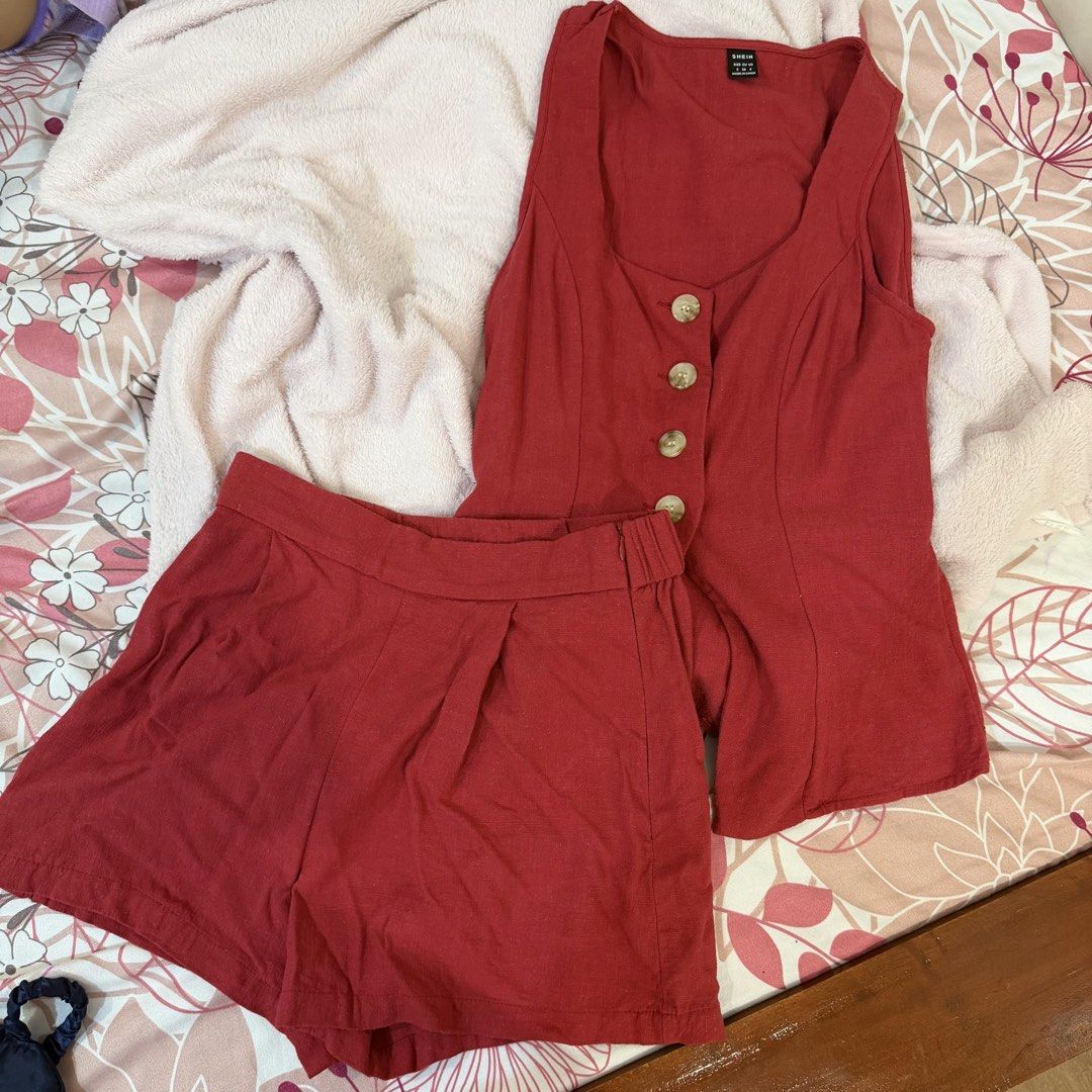 Red Sleeveless and Shorts Coords (Category: Sets or Coordinates) located in Binan City. Submitted by colormehappyph (Listing ID 1455485484, Image 2). Description: Used once on my birthday Small size.