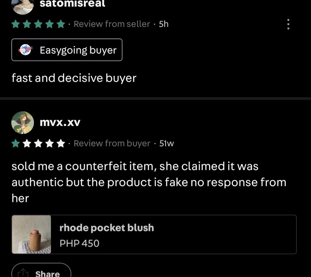 Rhode Blush Dior - see description (Category: Makeup) located in Manila. Submitted by mvx.xv (Listing ID 1455497344, Image 2). Description: Posting again for awareness :) please beware of this seller selling counterfeit items and creating new accounts to review themselves Kahit ireport mo listing ko ulit sis ippost pa rin kita LOL.