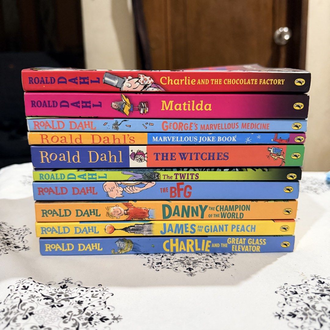 ROALD DAHL Bundle Illustrated by Quentin Blake (10 books for Php2,000) (Category: Children's Books) located in Makati City. Submitted by closetsquad (Listing ID 1455464339, Image 1). Description: 250/each TAKE ALL FOR PHP 2,000 1. Charlie and the Chocolate Factory 2. Marvellous Joke Book 3. The Twits 4. Danny the Champion of the World 5. The BFG 6. The Witches 7. Charlie and the Great Glass Elevator 8. Matilda 9. George’s Marvellous Medicine 10. 