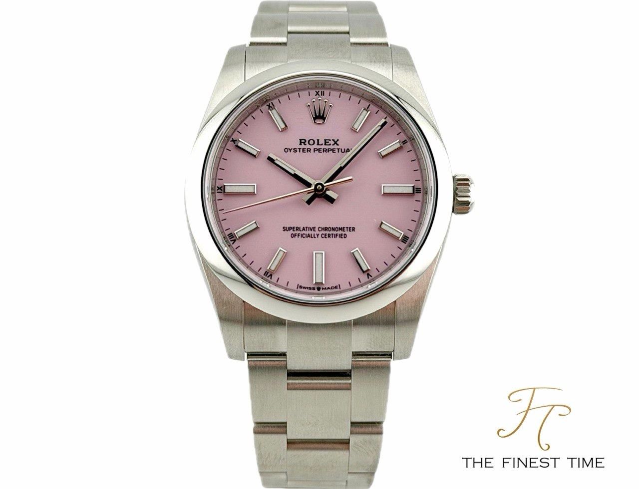 Rolex Oyster Perpetual 34 124200 Candy Pink 124200 Pink _ Feb 2026 (Category: Watches) located in Singapore. Submitted by thefinesttime (Listing ID 1455420758, Image 1). Description: Model: Rolex Oyster Perpetual 34 Reference: 124200 Case Diameter: 34MM Dial Color: Pink Material: Steel Bezel Material: Steel Bracelet Material: Steel Series: Alphanumeric New or Used: New Box & Paper: Yes,full set with white tag Date of Purchase: February 2026 Warra