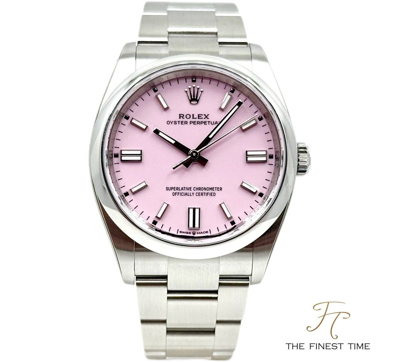 Rolex Oyster Perpetual 36 126000 Candy Pink 126000 Pink _ Aug 2026 (Category: Watches) located in Singapore. Submitted by thefinesttime (Listing ID 1454811249, Image 1). Description: Model: Rolex Oyster Perpetual 36 Reference: 126000 Case Diameter: 36MM Dial Color: Candy pink Material: Steel Bezel Material: Steel Bracelet Material: Steel Series: Alphanumeric New or Used: New Box & Paper: Yes,full set with white tag Date of Purchase: August 2026 W