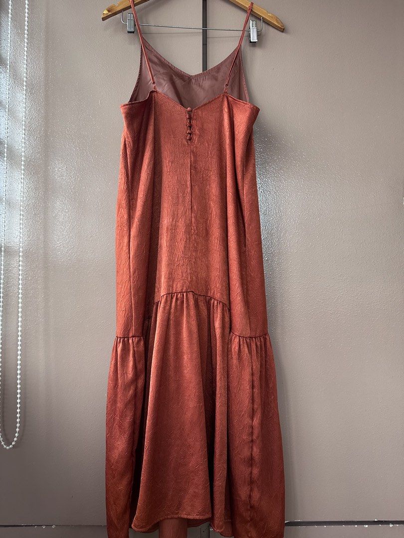 Rust/burnt orange silk dress (Category: Dresses) located in Manila. Submitted by closetofaca (Listing ID 1455373808, Image 2). Description: Bust: 36” Perfect for date night or events! .