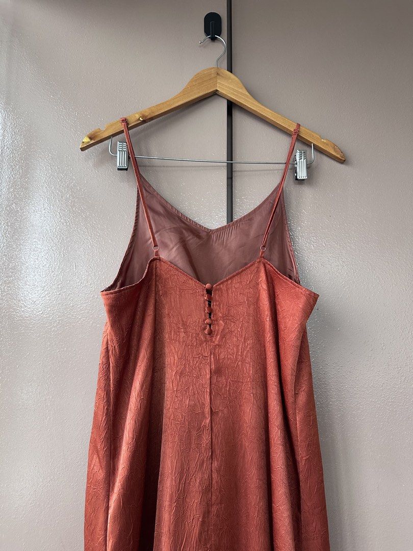 Rust/burnt orange silk dress (Category: Dresses) located in Manila. Submitted by closetofaca (Listing ID 1455373808, Image 3). Description: Bust: 36” Perfect for date night or events! .