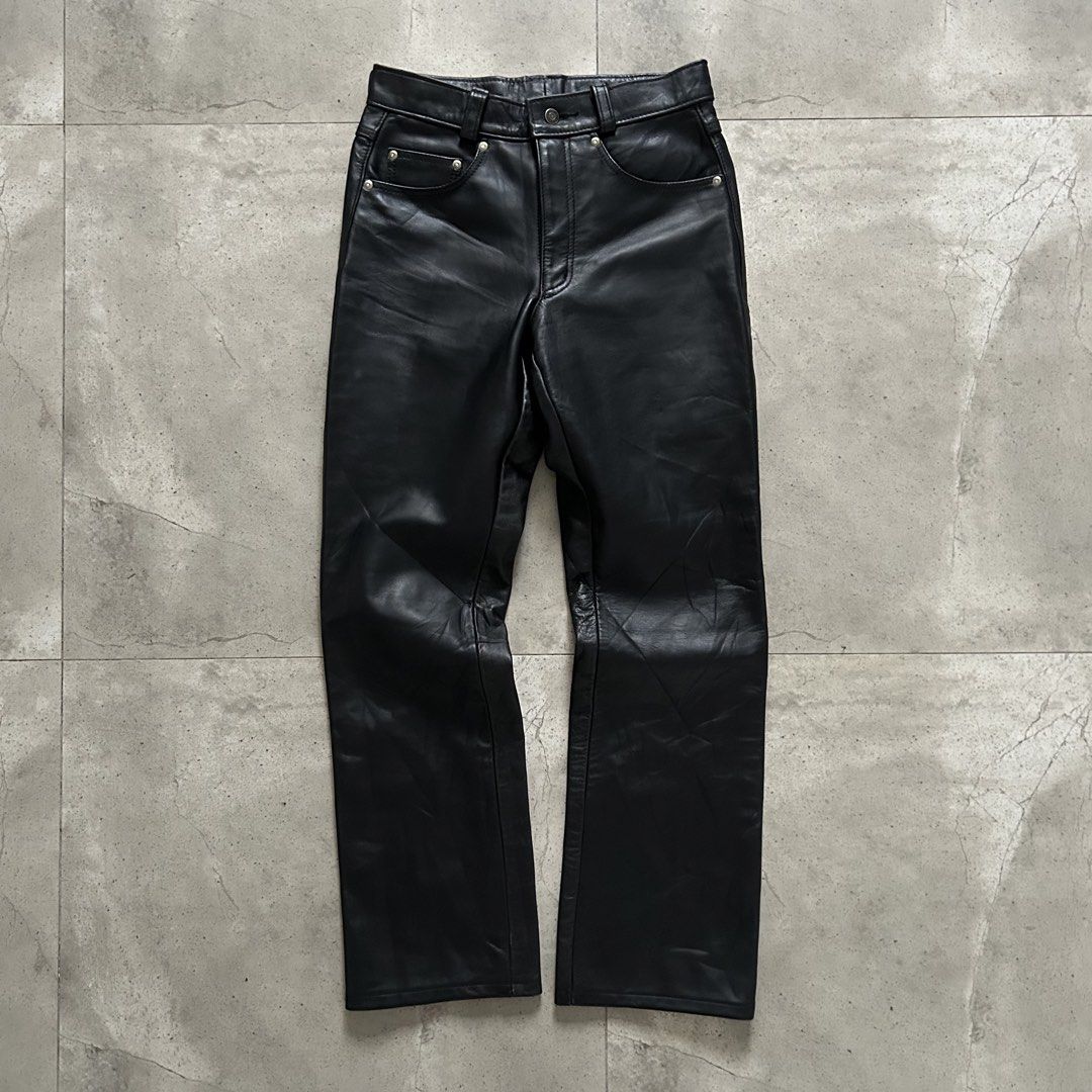 Schott Cowhide Leather pants (Category: Jeans) located in Pasig City. Submitted by deteriortdmaterial (Listing ID 1455364176, Image 1). Description: Schott Cowhide Leather pants Straight cut fit silver hardware comfortable cotton and suede lining Waist: 30 inches Rise: 12 inches Length: 41.5 inches Hem: 8.5 inches Price: 8500php + sf DM TO PURCHASE.