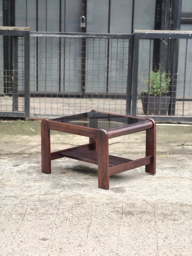 Solid wood smoked glass small center / side table (Category: Tables & Sets) located in Cavite. Submitted by yourownspace.tgyty (Listing ID 1455323729, Image 1). Description: solid wood, with removable glass smoked glass too. with lower shelf.