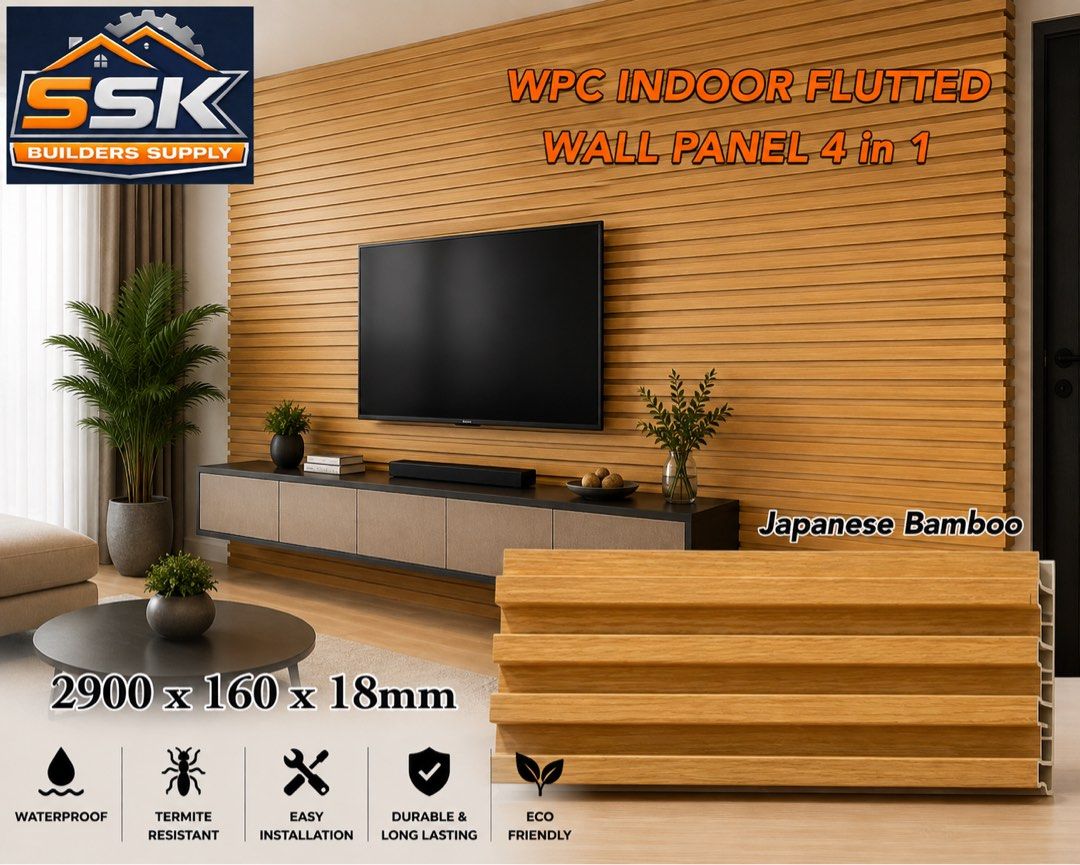 SSK Builders Supply WPC Indoor Fluted Wall Panel 4 in 1 (Category: Wall Decor) located in Manila. Submitted by shiela_00 (Listing ID 1455347542, Image 3). Description: ✨WPC INDOOR FLUTED WALL PANEL 4-IN-1✨ Elevate Your Space with Modern, Stylish Walls! Upgrade your interiors effortlessly with our premium WPC Fluted Wall Panels – the perfect blend of beauty and durability! ✅ 4-in-1 Design: One panel covers more area, faster & easier installation ✅