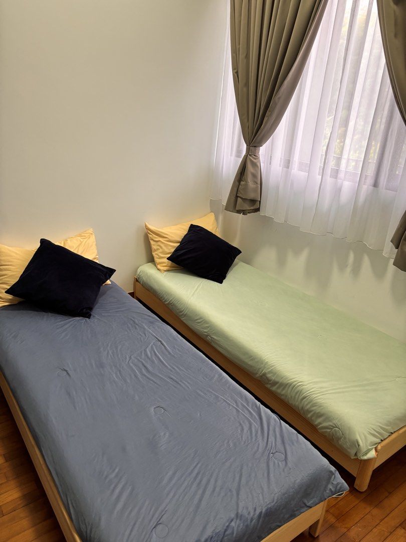 Stackable single bed (Category: Bed Frames & Mattresses) located in Singapore. Submitted by noufissab43981 (Listing ID 1455364705, Image 3). Description: Rarely used stackable beds. Can also be used as queen size bed .