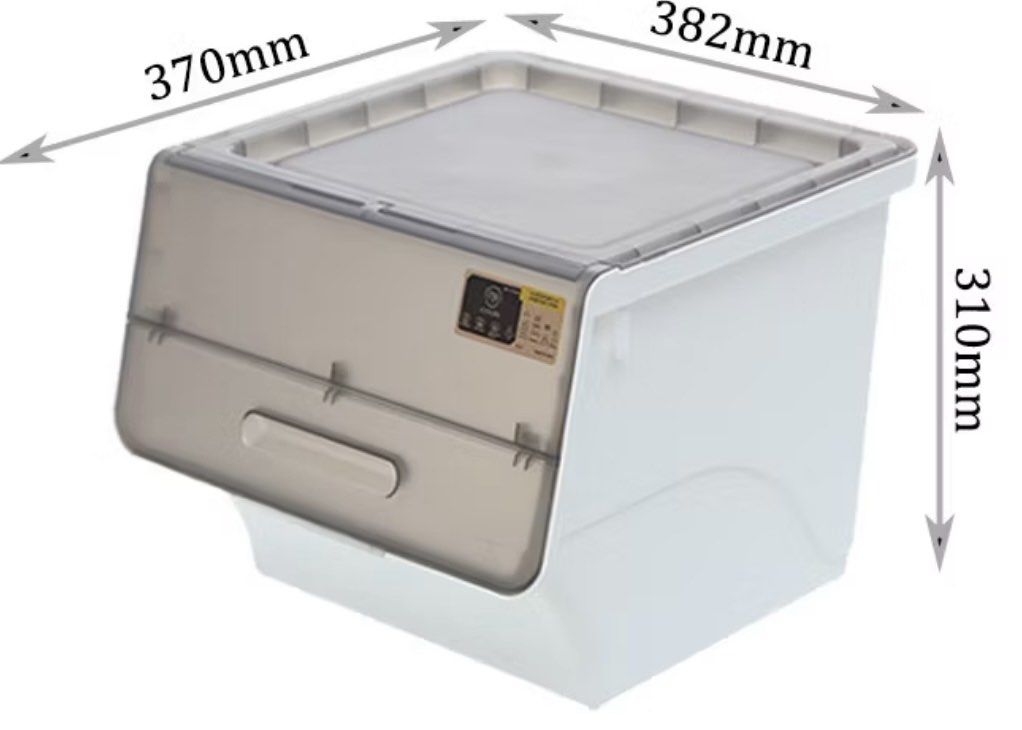 Stackable Storage Boxes with Front Opening Lid (Category: Storage Boxes & Baskets) located in Singapore. Submitted by 50sell50 (Listing ID 1455425652, Image 1). Description: Grey colour. Top cover is dented for 2pcs. Not for fussy, Self collect at cck. 6pcs for $20..
