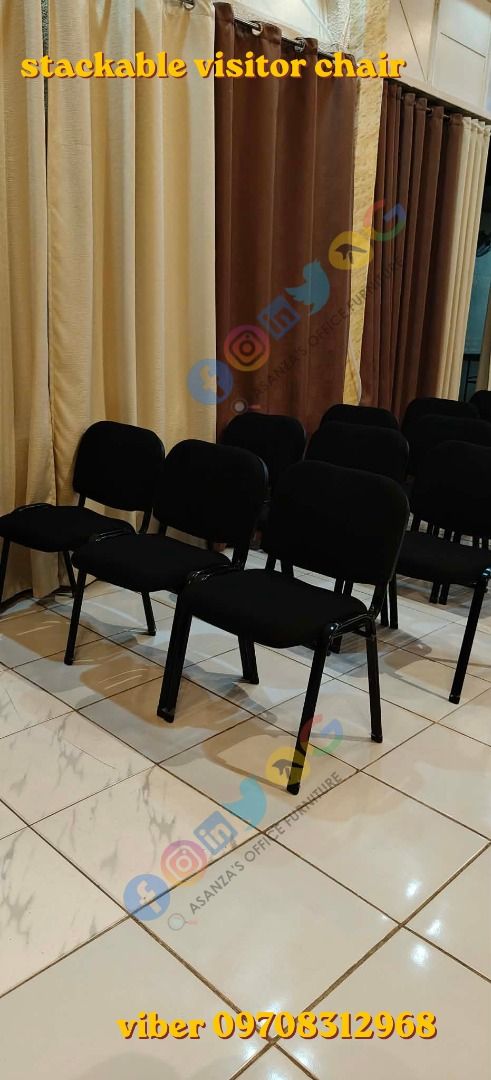 stackable visitor chair (Category: Chairs) located in Quezon City. Submitted by asanzasmik45405 (Listing ID 1455335285, Image 3). Description: Multi-use, padded stackable chairs.Built with a cushioned black fabric seat rest. Supported by a durable black metal four-legged frame. A broad hall configures these seats into symmetrical columns.Their lightweight, stackable footprint allows fast setup and easy teardown..