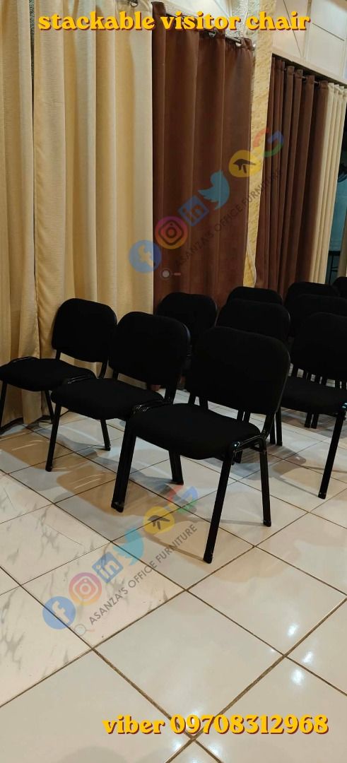 stackable visitor chair (Category: Chairs) located in Quezon City. Submitted by asanzasmik45405 (Listing ID 1455335285, Image 2). Description: Multi-use, padded stackable chairs.Built with a cushioned black fabric seat rest. Supported by a durable black metal four-legged frame. A broad hall configures these seats into symmetrical columns.Their lightweight, stackable footprint allows fast setup and easy teardown..