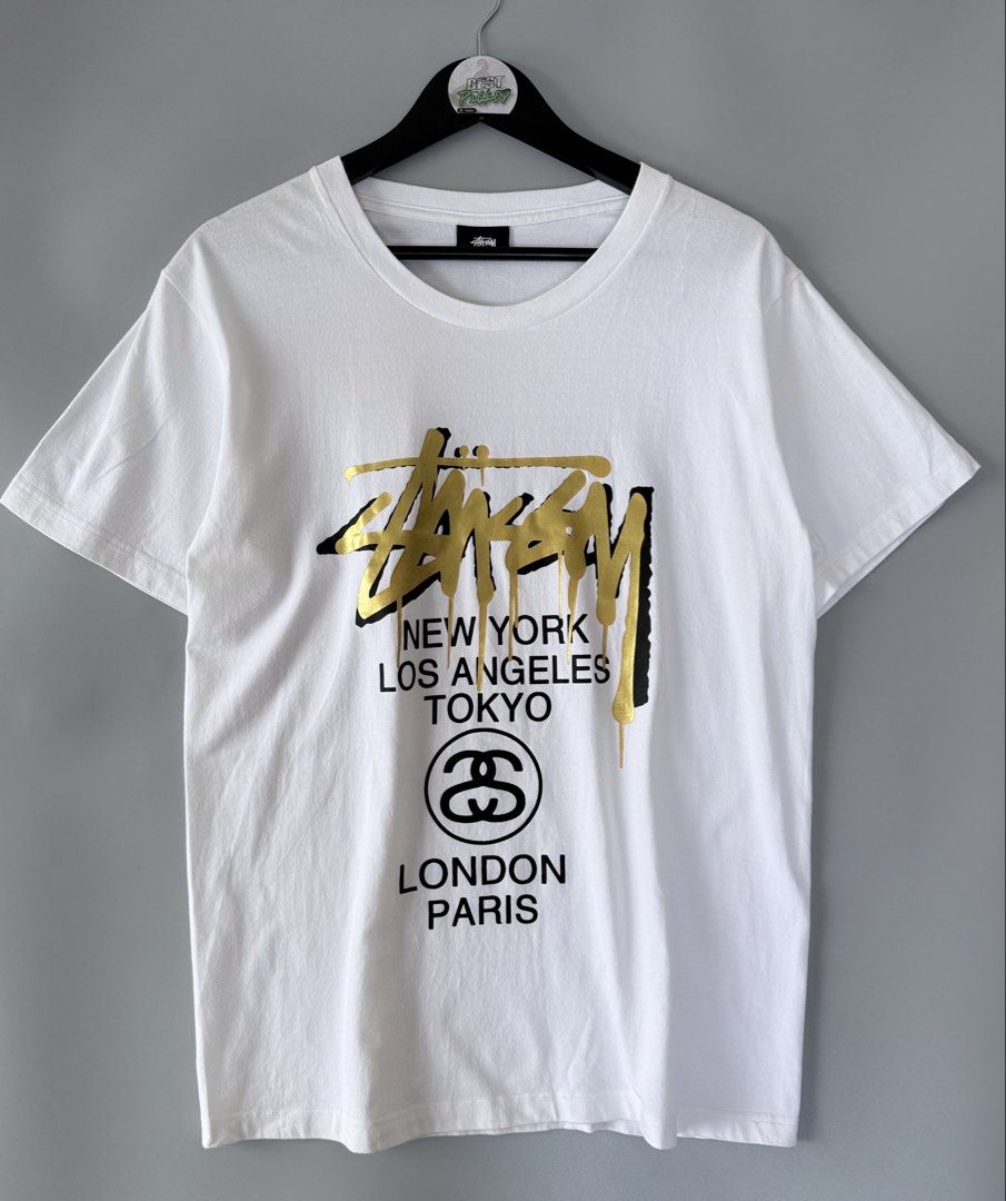 Stussy gold logo (Category: Tshirts & Polo Shirts ) located in Cebu City. Submitted by bestpicked (Listing ID 1455405438, Image 1). Description: Authentic Excellent condition Size Medium on tag Dimension 20x27 inches No issue Location- Cebu City We ship nationwide Mod payment - Bank transfer/Gcash.