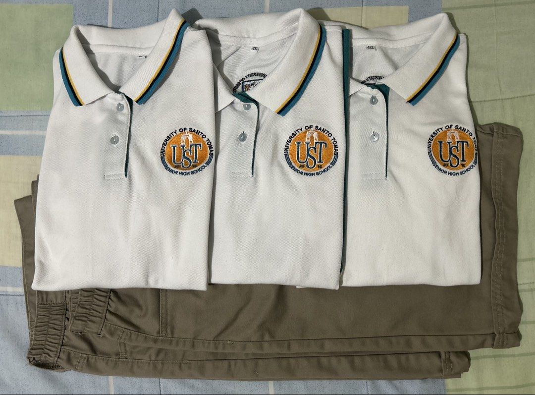 Take all: UST SHS Type B uniforms (Category: Sets or Coordinates) located in Marikina City. Submitted by decluttering.matters (Listing ID 1455403032, Image 1). Description: UST SHS Type B uniforms (Used) Take all: 3 polo shirts and 2 short pants Please see all photos for the measurements. Size 4XL Payment first via GCash. Items will be delivered personally to the buyer (meet up at Frassati or UST main campus) to make sure that the buyer is a UST 