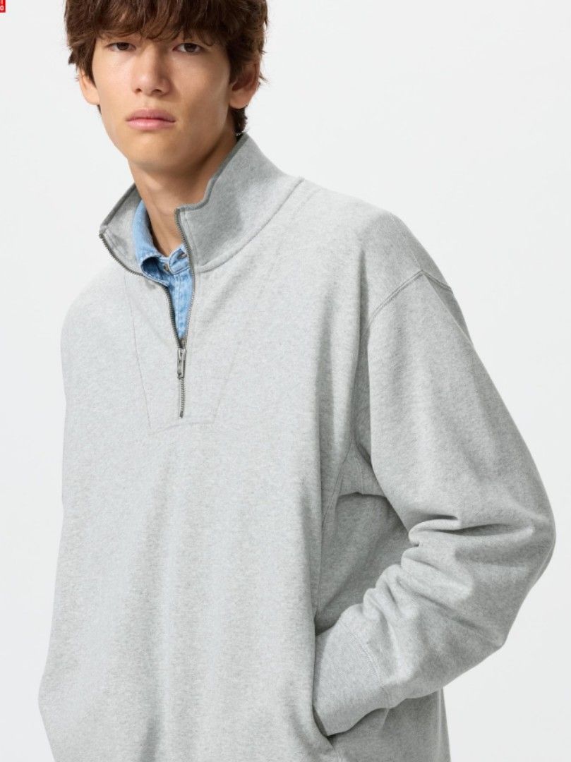 Uniqlo Grey Half Zip Sweatshirt (Category: Coats, Jackets and Outerwear) located in Antipolo. Submitted by fortp (Listing ID 1455494619, Image 3). Description: Uniqlo Half Zip Sweater Size L 1000 nego personal use no issue needs wash but will wash before delivery dm for more pics info ship via jnt or meetup antipolo area.