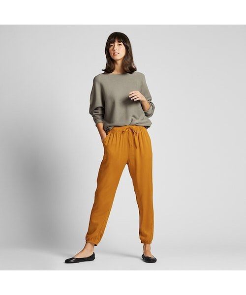 uniqlo yellow drape jogger pants (Category: Other Bottoms) located in Dasmarinas. Submitted by pinex (Listing ID 1455415716, Image 1). Description: - barely used, color/shine still amazing - 100% rayon.