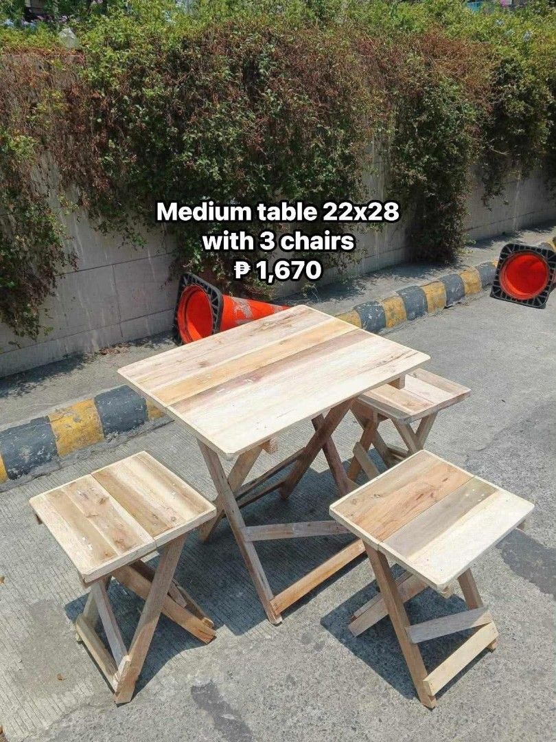 Wooden Folding Table and Chair Sets - Various Sizes (Category: Tables & Sets) located in Manila. Submitted by shairatorres (Listing ID 1455324069, Image 3). Description: Selling these sturdy wooden folding table and chair sets. Perfect for small spaces or outdoor gatherings. Available in different sizes and configurations to suit your needs. Easy to fold and store. Great for dining, studying, or playing games. Get yours now!.