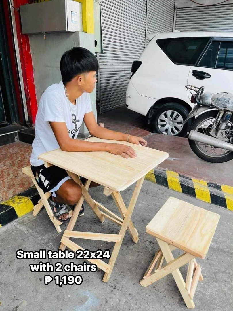 Wooden Folding Table and Chair Sets - Various Sizes (Category: Tables & Sets) located in Manila. Submitted by shairatorres (Listing ID 1455324069, Image 1). Description: Selling these sturdy wooden folding table and chair sets. Perfect for small spaces or outdoor gatherings. Available in different sizes and configurations to suit your needs. Easy to fold and store. Great for dining, studying, or playing games. Get yours now!.