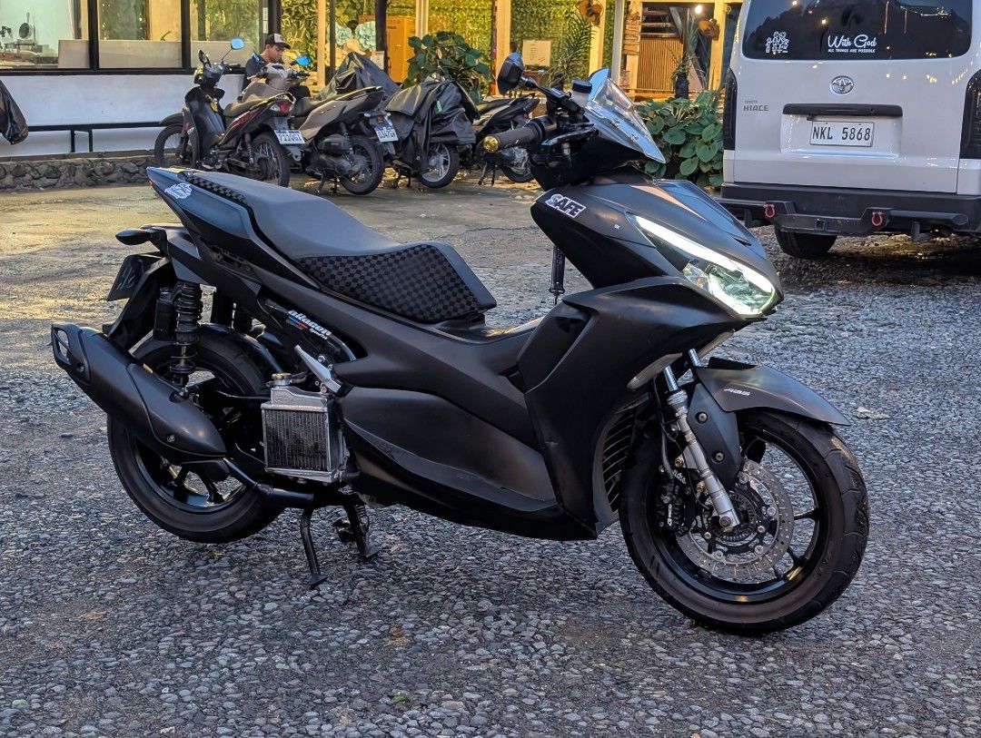 Yamaha Aerox 155 2023 (Category: Motorbikes for Sale) located in Marikina City. Submitted by cdlimm (Listing ID 1455467324, Image 1). Description: For Sale or Swap ‼️ YAMAHA AEROX 2023 Non-ABS (CBS) 25k ODO Complete papers Open DOS 2 Valid IDs with signature Newly registered gas n go Upgrades: Street King Side Mirror Race Power Rear Shocks TRC Lighten Front Shocks RCB S26 Caliper Front Black Diamond Caliper Bracket Solfili Brake Master and Perch 