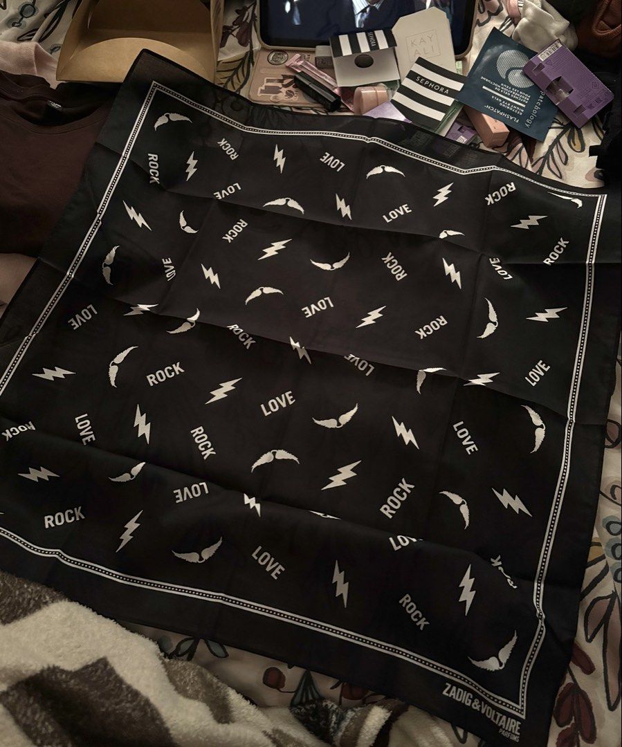 Zadig & Voltaire (Parfums) Bandana (Category: Luxury Accessories) located in Cabuyao City. Submitted by nevernotdecluttering (Listing ID 1455440594, Image 2). Description: got it from Sephora 21.5" x 21.5" 100% cotton +₱54 SF via J&T ship out usually every Sunday.