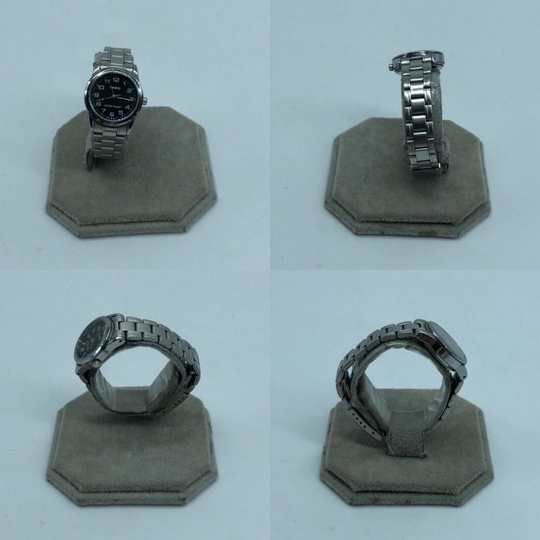 267007878 CASIO WATCH 5361 BLACK DIAL (Category: Luxury Watches) located in Taguig. Submitted by ecoring.ph (Listing ID 1455519204, Image 2). Description: ◆CONDITION: B- ◆DESCRIPTIONS: (Other defects/info:) The bezel, case back, end pieces, crown, clasp, and links of the watch have minimal scratches, stains, and dirt, showing clear signs of use. The coating on the bezel near the crystal has peeled off. The links of the watch are slightly bent. MO