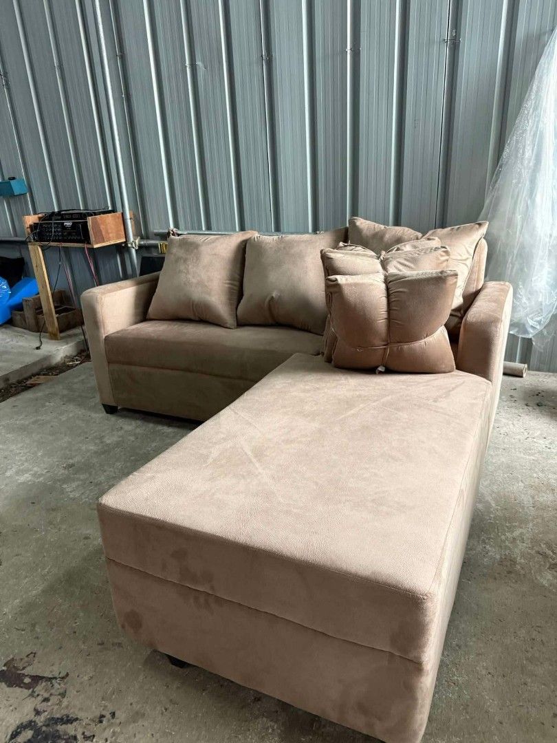 4 seater Ltype sofa (Category: Sofas) located in Manila. Submitted by jjgoldfurniture (Listing ID 1455544839, Image 1). Description: Ltype sofa size 70x70x28 inches good condition 5 inches pure Uratex Cairo Gamousa cover mahogany wood and 3/4 marine plywood frame heavy duty Location: Novaliches Quezon City.