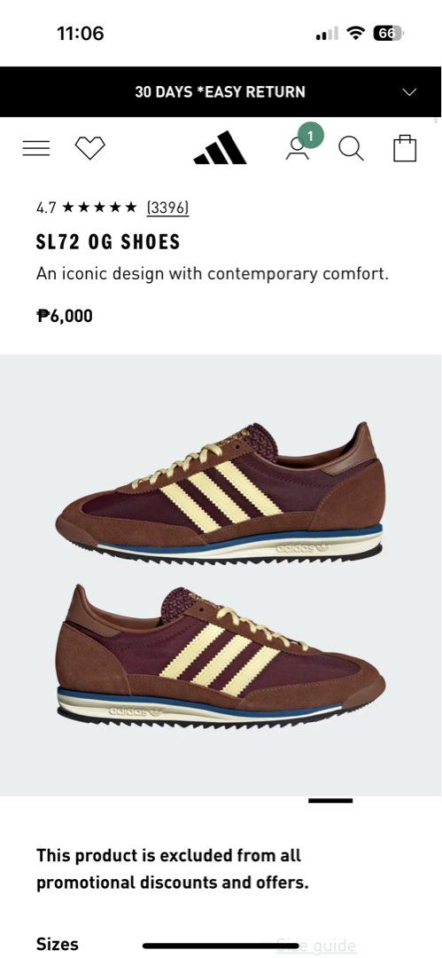 Adidas SL 72 OG (Category: Sneakers) located in Manila. Submitted by preamorph (Listing ID 1455639074, Image 2). Description: worn once; can pass as brand new original box included US 8 Womens / 6.5 Mens bought last year (6k srp).