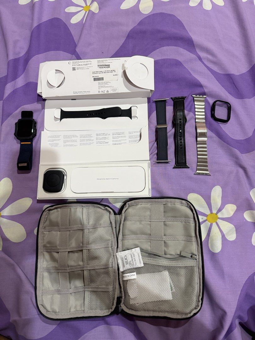 Apple Watch Series 11 46mm Jet Black (Category: Wearables & Smart Watches) located in Caloocan City. Submitted by raighne19-43261 (Listing ID 1455601529, Image 1). Description: - Apple Watch Series 11 - 100% Bh - Makinis - 46mm - jet black - with screen protector - Includes original box, original type c cord , 4 extra straps, orig spigen rugged armor Case and generic case - Travel organizer pouch included Sm Naga Meet Up.
