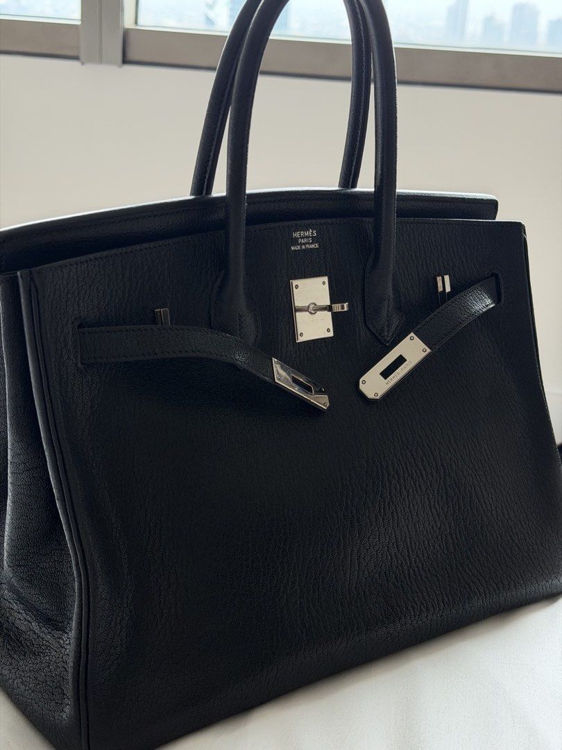 Birkin 35CM Chevre leather PHW (Category: Luxury Bags & Wallets) located in Quezon City. Submitted by luxxebro (Listing ID 1455347113, Image 3). Description: AUTHENTIC HERMES BIRKIN 35 CHEVRE IN COLOR NOIR STAMP SQUARE D NO LOCK AND KEY. LEATHER IS IN BEAUTIFUL CONDITION. .