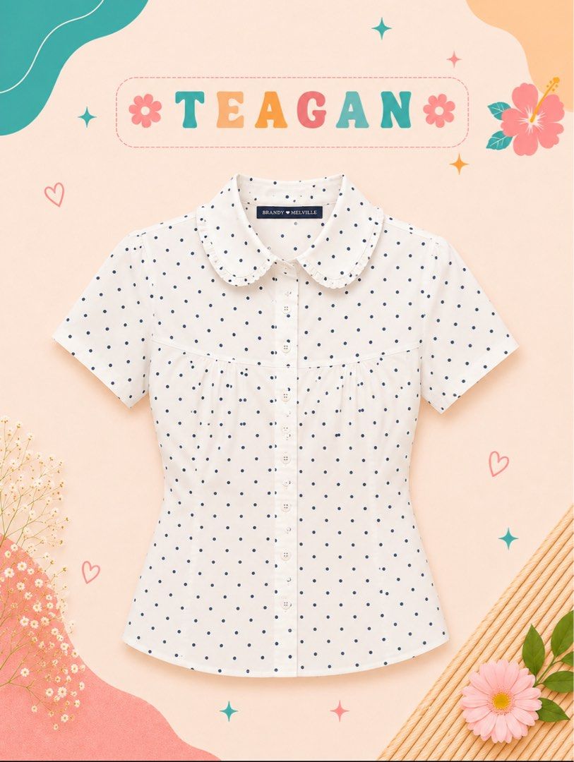 Brandy Melville Teagan — Polka Dot Polo (Category: Blouses) located in Manila. Submitted by brandycornerph (Listing ID 1455656087, Image 3). Description: ⊹ brandy melville — teagan ⊹ available colors: • polka dot (1) ₱1,880 each 🩵 ⊹ brand new with tags ⊹ onhand & ready to ship 🇵🇭 message us to mine ♡ #BrandyCornerPH #BrandyMelvillePH #TeaganTop #BrandyMelvilleTop .