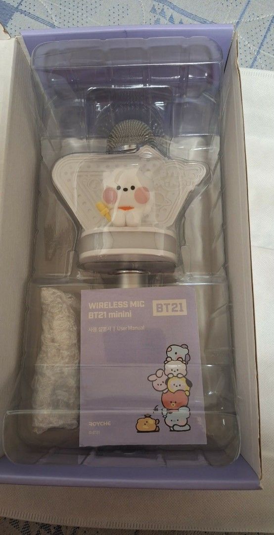 BT21 minini Wireless Mic by ROYCHE (Category: Microphones) located in Angono. Submitted by enzmhyjm3 (Listing ID 1455625602, Image 3). Description: - BT21 minini wireless microphone - Features the adorable RJ character - Comes in original packaging with user manual included - Perfect for BT21 fans - Easy wireless connectivity.