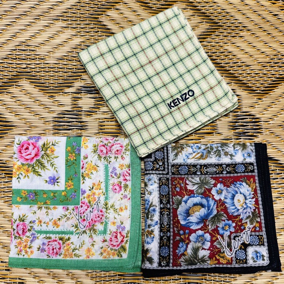 Bundle- 3 Pcs KENZO Hankies (Category: Scarves) located in Manila. Submitted by rarefindsgallery (Listing ID 1455513169, Image 1). Description: Bundle- 3 Pcs Kenzo Hankies Like new condition Size: 17” 💯 cotton.