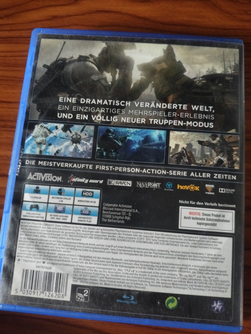 Call of duty Ghosts Uncut (Category: PlayStation) located in Manila. Submitted by coinhunter8 (Listing ID 1455564164, Image 3). Description: Great story love it Gun accuracy is the best graphics is great. Recruit campaign kinda challenging. about a father and two son fighting for democracy Complete mission no dull moment. under the sea and forest and snow amazing campaign and the last part. score 9.8 If you missed to play it one of the best. 18+ 