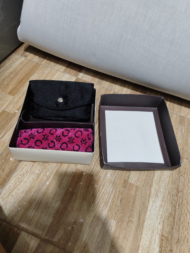 CELINE Accessory Box Set with Pouch and Handkerchief (Category: Luxury Bags & Wallets) located in Makati City. Submitted by abegailbrezuela (Listing ID 1455546115, Image 2). Description: - Authentic CELINE accessory box set - Includes: Black patterned pouch & Pink leopard print handkerchief - Comes in original CELINE box - Box shows some signs of wear - Ideal for organizing small essentials or as a thoughtful gift.