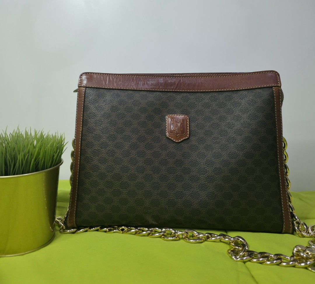Celine authentic bag (Category: Luxury Bags & Wallets) located in Paranaque City. Submitted by carlybevs0502 (Listing ID 1455504247, Image 2). Description: vintage, preloved, authentic Celine bag, color brown, provided long gold chain as sling bag..