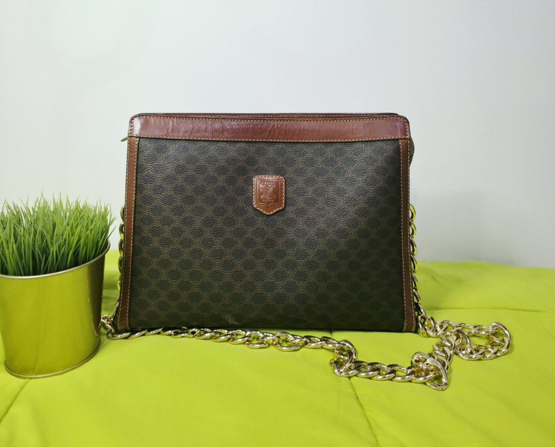 Celine authentic bag (Category: Luxury Bags & Wallets) located in Paranaque City. Submitted by carlybevs0502 (Listing ID 1455504247, Image 1). Description: vintage, preloved, authentic Celine bag, color brown, provided long gold chain as sling bag..