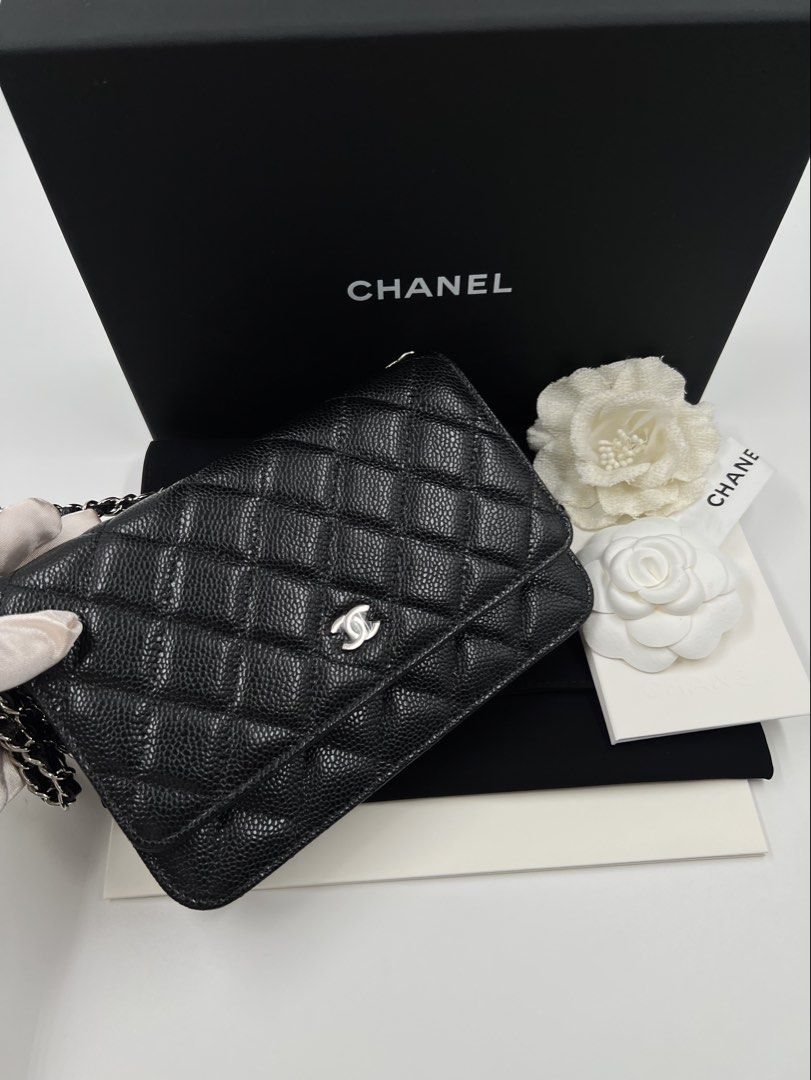 ⚜️Chanel Caviar WOC bag (Category: Luxury Bags & Wallets) located in Makati City. Submitted by 90sangel (Listing ID 1371329917, Image 1). Description: •Item: Chanel WOC - Black •Size: 7.5" x 5" height x 1.5" depth; 24" strap drop •Condition: Gently Used, Good as New *This Wallet On Chain is in black caviar with Silver hardware and features signature Chanel quilting. 🖤 — stunning Chanel, perfect for making a statement. Can be worn as a crossbody 