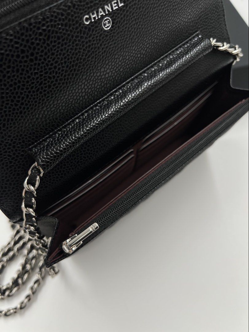 ⚜️Chanel Caviar WOC bag (Category: Luxury Bags & Wallets) located in Makati City. Submitted by 90sangel (Listing ID 1371329917, Image 3). Description: •Item: Chanel WOC - Black •Size: 7.5" x 5" height x 1.5" depth; 24" strap drop •Condition: Gently Used, Good as New *This Wallet On Chain is in black caviar with Silver hardware and features signature Chanel quilting. 🖤 — stunning Chanel, perfect for making a statement. Can be worn as a crossbody 