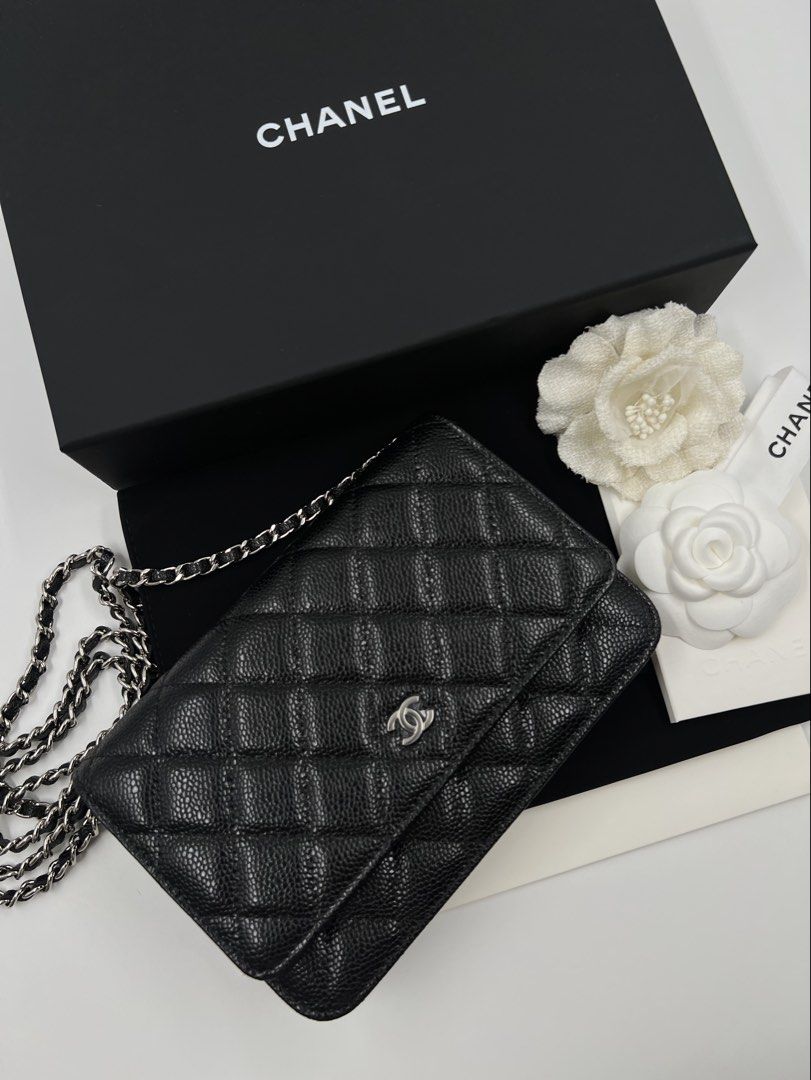 ⚜️Chanel Caviar WOC bag (Category: Luxury Bags & Wallets) located in Makati City. Submitted by 90sangel (Listing ID 1371329917, Image 2). Description: •Item: Chanel WOC - Black •Size: 7.5" x 5" height x 1.5" depth; 24" strap drop •Condition: Gently Used, Good as New *This Wallet On Chain is in black caviar with Silver hardware and features signature Chanel quilting. 🖤 — stunning Chanel, perfect for making a statement. Can be worn as a crossbody 