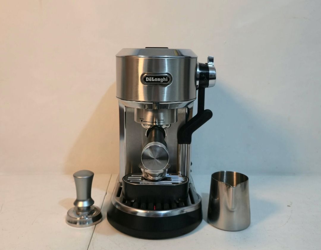 Delonghi Dedica Maestro Plus Espresso Machine (Category: Coffee Machines & Makers) located in Rizal. Submitted by joan5505 (Listing ID 1455626621, Image 2). Description: Delonghi Dedica Maestro Plus Espresso Machine Australian mall pull out Used as demo unit 220V Inclusion Milk jug Portafilter 2 filter basket Tamper 16.5k.