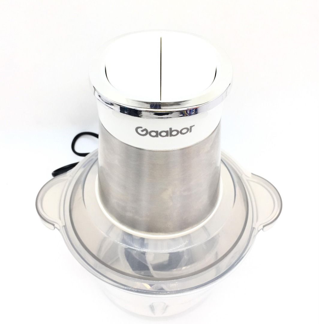 GAABOR MG20M-WH02A Food Processing Meat Grinder (Category: Juicers, Blenders & Grinders) located in Pasay City. Submitted by meostore (Listing ID 1455507152, Image 2). Description: -Brand: Gaabor -Model no.: MG20M-WH02A -Power rating: 300 watts -Input rating: 220-240V -Rated capacity: 2 Liters -Features: S-type 4-blade double layer steel design; 2 adjustable levels; Clear chopping bowl NOTE: Please expect dusted portions or paintchips. Actual pho