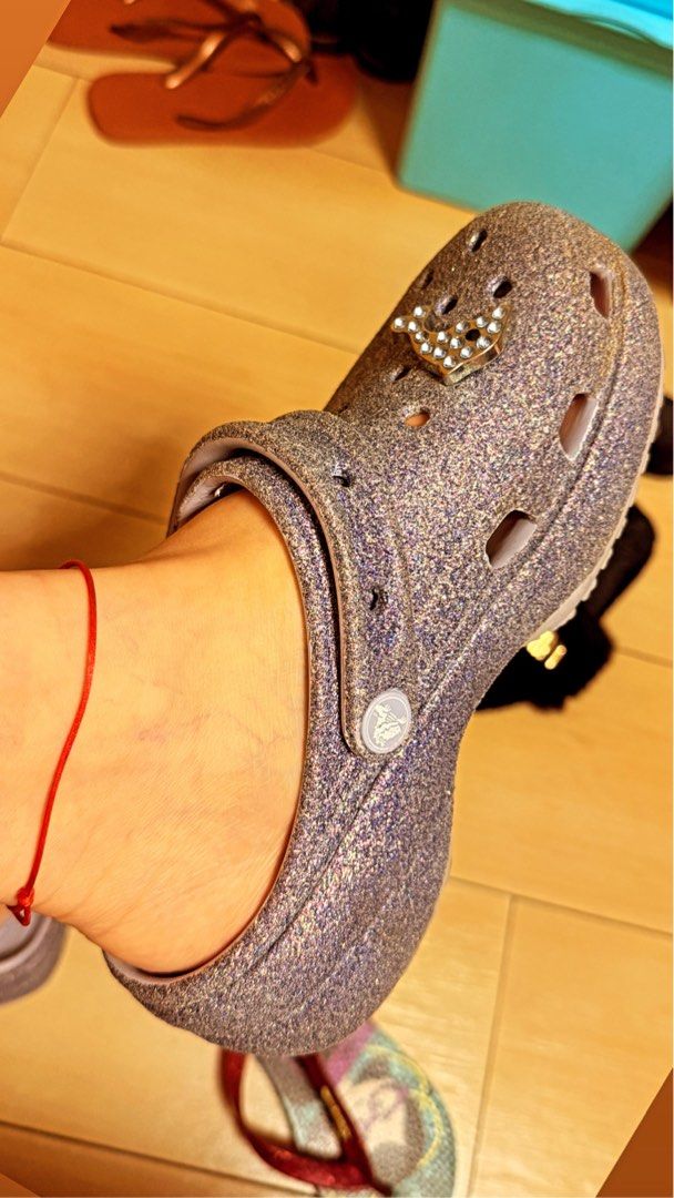 Glitter Crocs with Charms (Category: Slippers and slides) located in Quezon City. Submitted by azir88 (Listing ID 1455661695, Image 1). Description: - Sparkly glitter Crocs - Comes with cute charms already attached - Easy slip-on and off design - Super comfy for casual wear and lounging - Unique shimmer effect.