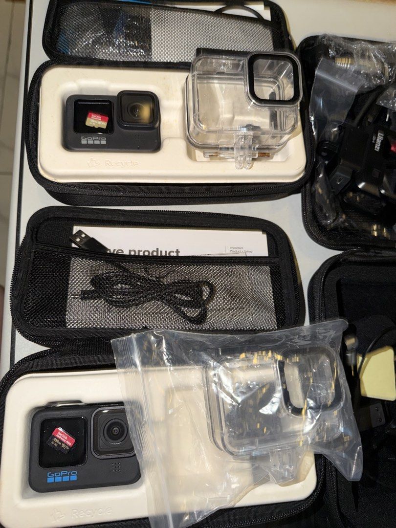 GoPro Hero 9 & 10 + Free accessories (Category: Cameras) located in Makati City. Submitted by obvi.not.c (Listing ID 1455631210, Image 2). Description: NEGOTIABLE!!! HERO9 Black 1. HERO9 Black camera 2. 1× GoPro rechargeable battery (1,720 mAh) 3. 1× USB-C charging cable 4. 1× Curved Adhesive Mount 5. 1× Mounting Buckle 6. 1× Thumb Screw 7. 1x Carrying case 8. 1x Waterproof case FREE ACCESSORIES!!! ———————————-———————————- HERO10 Black 1. HERO10 