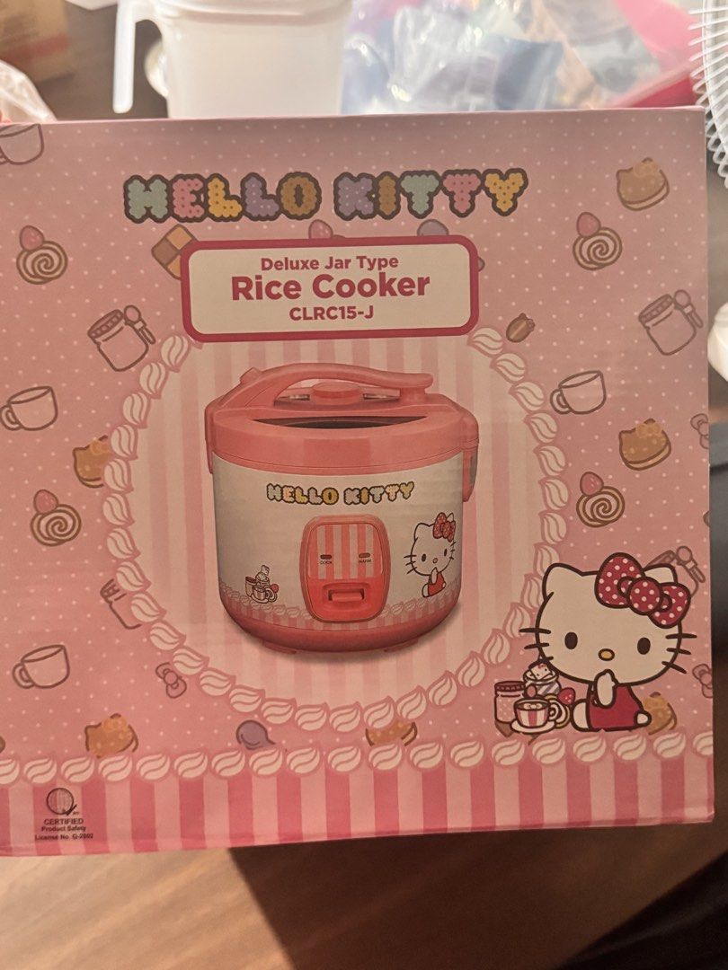 Hello Kitty Deluxe Jar Type Rice Cooker CLRC15-J (Category: Cookers) located in Obando. Submitted by Wintermelonzzzz (Listing ID 1455572893, Image 1). Description: - Adorable Kitty design - Deluxe jar type, model CLRC15-J - 1.5 Liter capacity, perfect for small households - 500 Watts power - Non-stick inner pot for easy cleaning - Comes in original packaging.