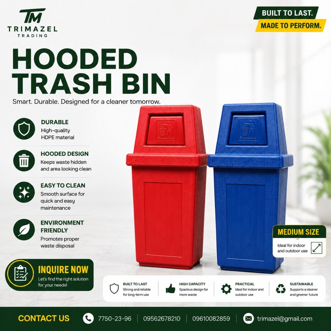 hooded trash bin (Category: Waste Bins & Bags) located in Paranaque City. Submitted by buynowbilikanow (Listing ID 1455521940, Image 1). Description: ✅ Guaranteed lowest price ✅ Quality products ✅ Big discount for bulk orders ✅ 100% LEGIT TRUSTED SUPPLIER! ✅ With Complete Legal Documents ✅ BIR Registered We Supply All Kinds Of PPE Supplies, Raincoat, Hard Hat, Cooler Box, Plastic Trash Bin, Road Barriers, Kayak Boats, Crystal Kayak, Traffic Cone,