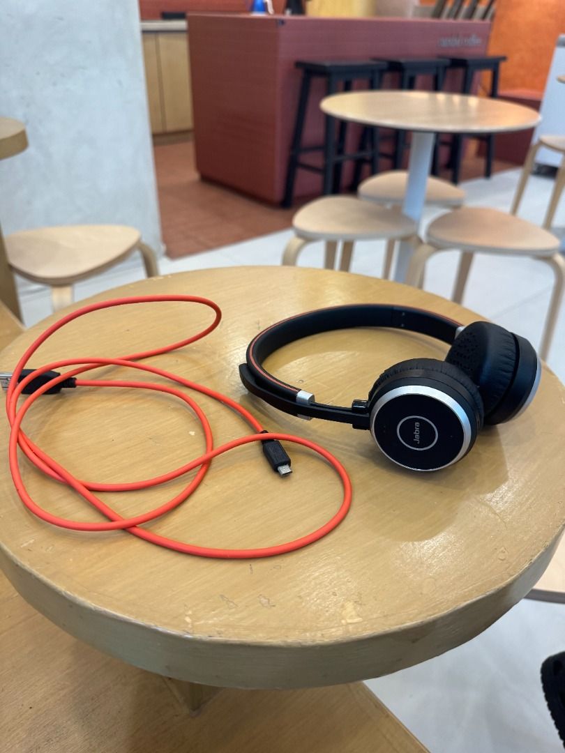 Jabra Evolve 65 (Category: Headphones & Headsets) located in Manila. Submitted by rash_mendoza (Listing ID 1455516700, Image 3). Description: - Jabra on-ear headphones - Wireless Bluetooth connectivity - Color: Black with red accents on headband - Fully functional - Selling as is I got fired from my call center job so I probably wouldn't be needing this headset anymore lmao. Everything is in good working condition except the dongle which I lost. 