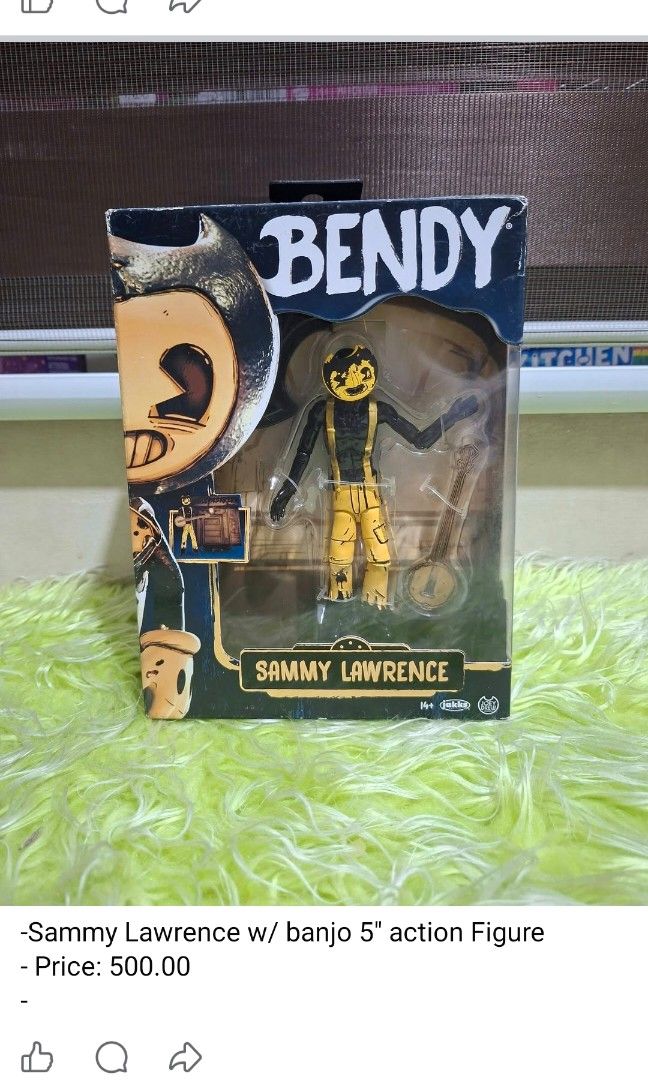 JAKKS Pacific " Bendy & The Ink Machine Figures (Category: Figurines & Statues) located in Manila. Submitted by happywindmarlyn (Listing ID 1455642733, Image 2). Description: - This items are officially licensed 5 inch poseable action figure from the popular horror video game franchise. - Manufactured by Jakks Pacific - Characters are: Sammy w/ banjo & Bendy w/ book.