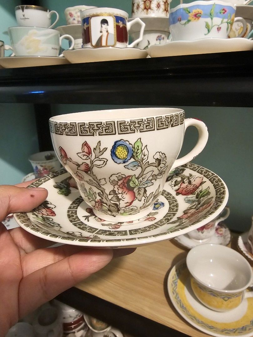 SALE❗️JOHNSON BROTHERS - Indian Tree (Category: Coffee & Tea Tableware) located in Quezon City. Submitted by senyoramaria (Listing ID 1455671758, Image 1). Description: JOHNSON BROTHERS Indian Tree Ironstone material Made in England *This is now rare and vintage pattern. 4 duos available Php750❗️ --- Ironstone in cups refers to a type of heavy, sturdy ceramic made to look like fine china but built to last. Cups made from ironstone are thick, dens