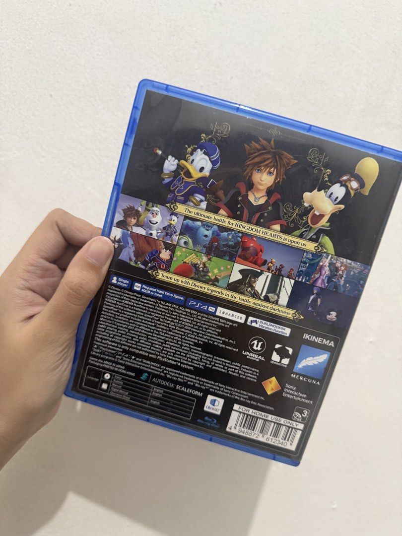 Kingdom Hearts III PS4 Game (Category: PlayStation) located in Taguig. Submitted by samqyupsal (Listing ID 1455640904, Image 2). Description: - Kingdom Hearts III for PlayStation 4 - Join Sora, Donald, and Goofy on an epic adventure - Battle Disney legends against the forces of darkness - Explore vibrant and exciting worlds - Experience the ultimate battle for Kingdom Hearts - no issue / no gasgas.