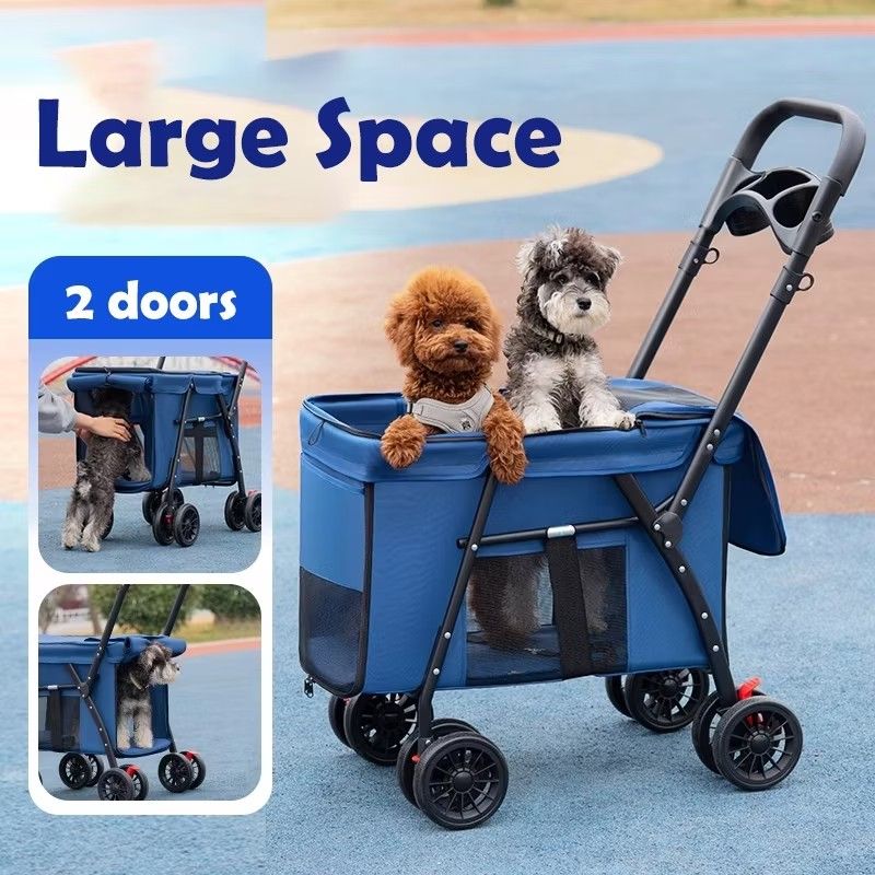 Large Space Pet Stroller with 2 Doors and Storage (Category: Strollers) located in Cebu City. Submitted by jerilmuy46712 (Listing ID 1455510064, Image 1). Description: - Spacious design for your furry friends - Two doors for easy pet access - Secure buckle for pet safety - Integrated food tray and cup holder - Front and rear storage bags for essentials - Easy one-click folding mechanism - 360-degree wheels for smooth maneuverability.