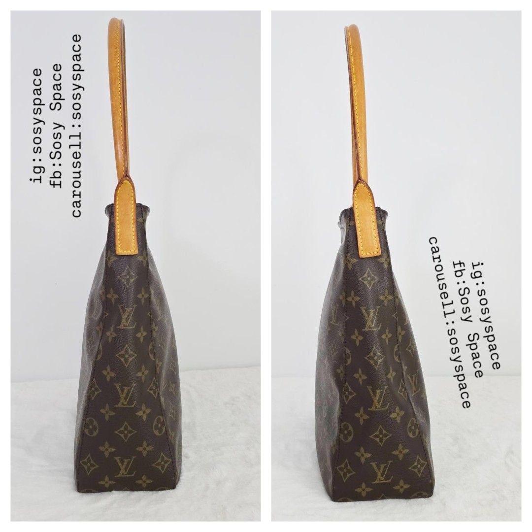Louis Vuitton Monogram Looping GM Shoulder Bag (Category: Luxury Bags & Wallets) located in Lucena. Submitted by sosyspace (Listing ID 1455580127, Image 2). Description: L. O. U. I. S. V. U. I. T. T. O. N. 08B1P173 Monogram Looping GM Bag Vachetta Leather Shoulder Strap Interior Beige Hue Alcantara Microfiber Lining With One Zippered and One Small Slip Pocket With internal D-ring for keys 28x10x31 cm bag dimensions 25cm bag handle drop Condition: