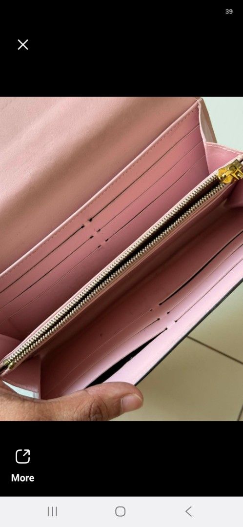 Louis Vuitton Vernis Long Wallet (Category: Luxury Bags & Wallets) located in Aguilar. Submitted by rica040104 (Listing ID 1455552581, Image 1). Description: - Authentic Louis Vuitton Vernis Wallet - Color: Yellow exterior with classic LV monogram - Interior: Pink with multiple card slots and a zip pocket - Authenticity: Made in France - Condition: Shows some signs of wear (exterior and interior, as pictured), but still has plenty of life left..
